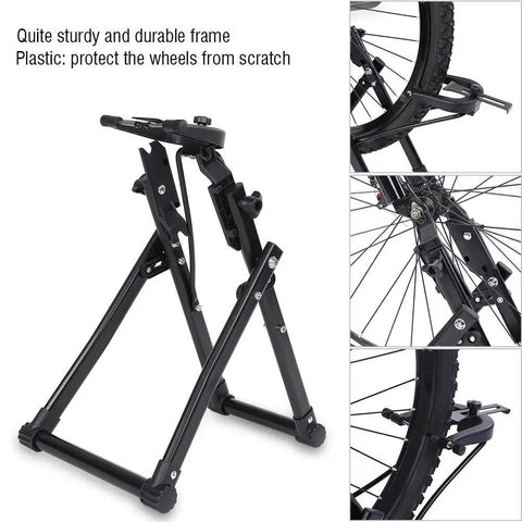 Foldable Wheel Truing Stand For 16 To 29 Inch Wheels, Pro Grade Tire Maintenance Holder And Rim Stand showing sturdy frame