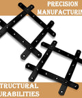 Absolute Beast 8 Inch Black Mending Plates, Heavy Duty Cast Iron Hardware For Wood Fence And Cabinet Build, Rust Resistant Metal Braces, Sick 12 Piece Set Built To Kick Some Serious Weight, two overlapping black cast iron plates.