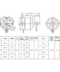 Technical drawing of D2822 Brushless Outrunner Motor 1100KV 1450KV 1800KV 2600KV for two to three S LiPo RC Multicopters and UAVs