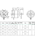 Technical drawing and specifications for D2822 Brushless Outrunner Motor 1100KV 1450KV 1800KV 2600KV for 2 to 3S RC Multicopters