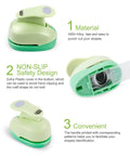 Green 1 Inch Oval Lever Punch for Scrapbooking and Card Making showing ABS+Alloy material and non-slip safety design features