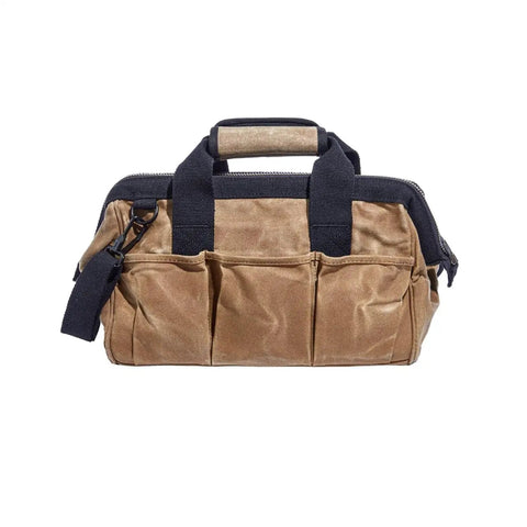 Waxed Canvas Tool Bag 15 Inch Heavy Duty Contractor Organizer With 19 Pockets For Tools Gear And Equipment Tan Durable Metal Zipper