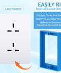 Twelve Piece Half Inch Single Gang Electrical Box Extender Kit With Twenty Four Screws For Outlets And Switches Blue Keeps Receptacles Flush And Prevents Recessed Sockets For A Seamless No Fuss Installation showing blue extender and outlet.