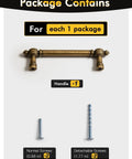 Package contents including Antique Brass Zinc Alloy Cabinet Pulls Three And Three Quarters Inch Hole Center with screws
