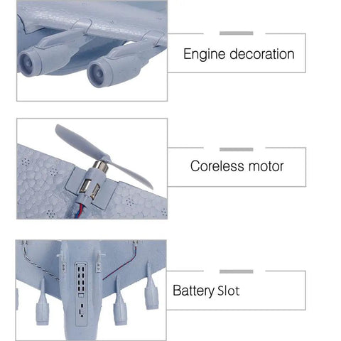 C-17 RC Airplane With 2.4GHz 2CH Remote Military Transport Aircraft 373mm Wingspan EPP Foam Fixed Wing Plane engine, motor, battery slot.