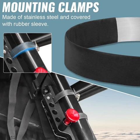 Aluminum Quick Release Roll Bar Fire Extinguisher Mount Holder For Ford Bronco Jeep Wrangler Gladiator UTV Polaris RZR Ranger Can Am ATV With Anti Slip Rubber Clamps And Durable 6061 T6 Billet Construction close-up on mounting clamps