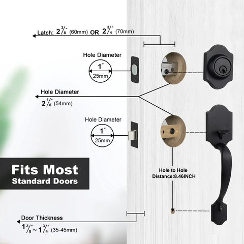 Double Door Lock Set With Dummy Handle And Single Cylinder Deadbolt illustration showing dimensions and components