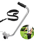 Ergonomic Trimmer Grip With Shoulder Strap Harness For String Trimmers shown with handle, aluminum bracket clamp, and harness.