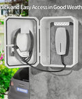 Wall Mounted 1.2MM Cold Rolled Steel EV Charger Protection Box for Tesla open, showing charging cable and wall mount design.