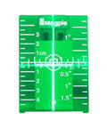 Green laser beam on Target Card Plate For Laser Alignment With Magnetic Slim Profile Inch And Centimeter Scale High Visibility