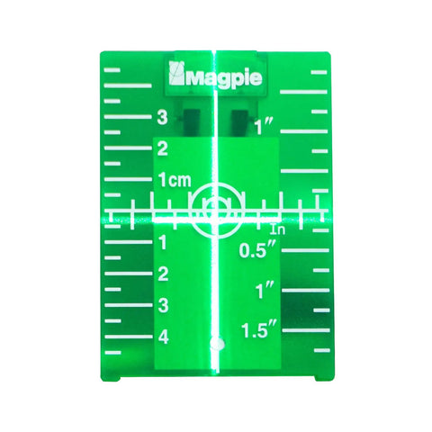 Green laser beam on Target Card Plate For Laser Alignment With Magnetic Slim Profile Inch And Centimeter Scale High Visibility