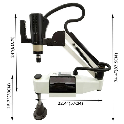 Be lockery 220V Universal Electric Tapping Machine With Touch Screen For M3 To M20 Thread Making 1200 Watt Motor And 500 RPM Speed Precision Drilling Milling Tapping Tool With Taps Included side view with dimensions