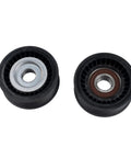 Heavy Duty Belt Tensioner And Idler Pulley Kit Perfect For Maserati Ghibli Levante Quattroporte 3 Liter V6 Turbo Engine Quick Install No Hassle Direct Bolt Up Replacement Part Number 278950 278940 286570 243857, two black pulleys