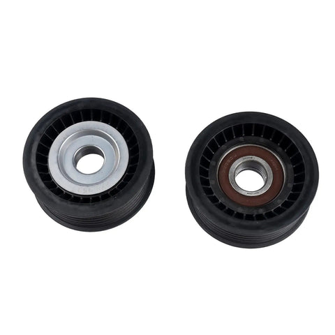 Heavy Duty Belt Tensioner And Idler Pulley Kit Perfect For Maserati Ghibli Levante Quattroporte 3 Liter V6 Turbo Engine Quick Install No Hassle Direct Bolt Up Replacement Part Number 278950 278940 286570 243857, two black pulleys