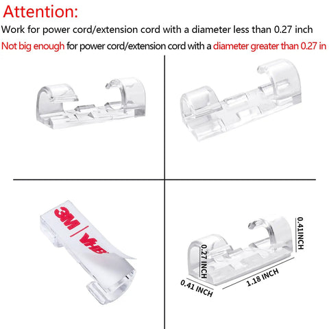 Self-Adhesive Cable Clips Organizer For Cord Management, No-Fuss Peel-And-Stick Mount, Transparent Clips That Grip Cables