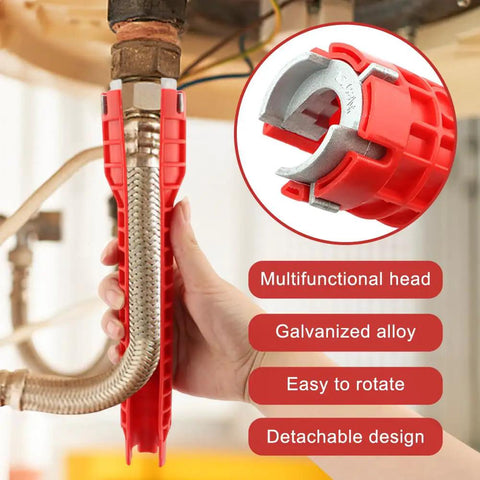 14 In 1 Multi Function Faucet And Sink Installer Tool Red Plumbers Wrench For Toilet And Kitchen Jobs with detachable design