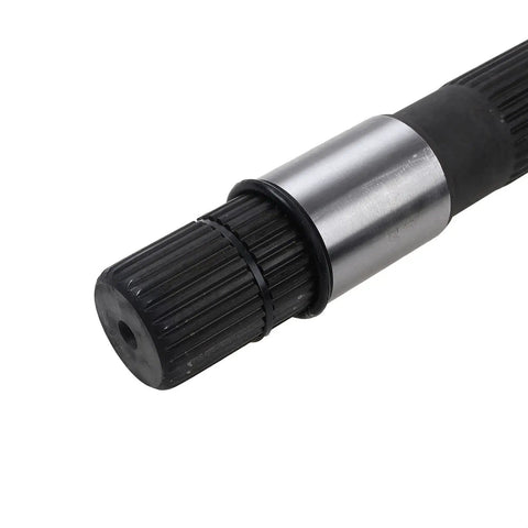 Front Left Driver Side CV Intermediate Shaft For Dodge Dakota 2000 To 2010, Durango 2000 To 2009, Ram 1500 2002 To 2010, 2011 Dakota And 2011 Ram 1500 4WD Replacement Part, black splined steel shaft close-up