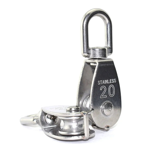 Heavy Duty M20 Single Pulley Block, Stainless Steel Swivel Lifting Pulley With One Wheel, 7mm Rope Compatibility, Waterproof And Rust Resistant, Ideal Rigging Gear For Hoisting, Hanging, DIY Projects, And Workshop Lifts. stainless steel 20mm pulley block