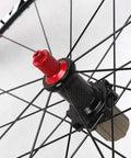 Close-up of Road Bike Wheelset 700C Double Walled Alloy Rims With Carbon Drum Hub V Brake Quick Release Front 100mm Rear 130mm