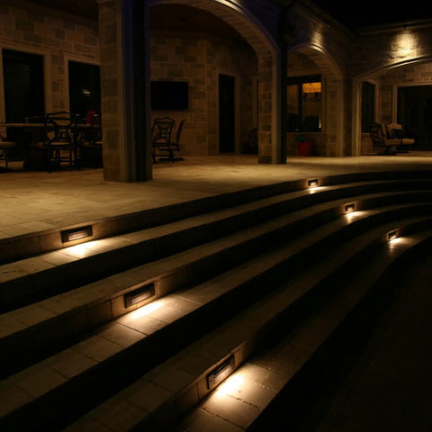 Low Voltage LED Deck Lights 9 Inch Step Lighting Kit For Outdoor Walkways And Decks With Warm Soft Illumination Angled Light To Highlight Each Step Easy Two Screw Installation 12V Power 4 Pack