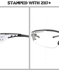 Close-up of Super Flexible Lightweight Anti Fog Wrap Around Safety Glasses With Scratch Resistant Lenses ANSI Z87.1 No Sweat Soft Touch