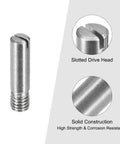 Ten Piece Set Of M6 X 25mm Slotted Cylindrical Pins Crafted From Super Tough 304 Stainless Steel Featuring Crisp External Threads For Heavy Duty Cabinet Assemblies And Dead Nuts Secure Furniture Joins, showing slotted drive head.