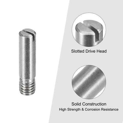Ten Piece Set Of M6 X 25mm Slotted Cylindrical Pins Crafted From Super Tough 304 Stainless Steel Featuring Crisp External Threads For Heavy Duty Cabinet Assemblies And Dead Nuts Secure Furniture Joins, showing slotted drive head.