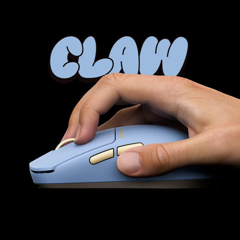 Hand gripping Ultra Lightweight Wireless Gaming Mouse Featuring CrazyLight Tech with claw grip in Ocean Blue color.