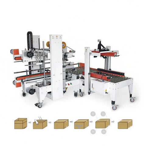 Automatic Heavy Duty Case Sealer With Adjustable Carton Belt Drive Smooth Continuous Operation in warehouse setting.