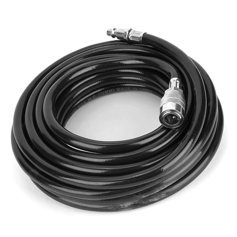 Total Game Changer 7.5 Meter PVC Air Hose Kit With Lightning Fast Quick Connect Fittings For Pneumatic Tools And Air Compressor Units Legit High Quality Built Solid For Tough Auto Repair Home Maintenance And DIY Projects Anywhere, coiled black hose