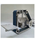 Pro Grade Brushless Mini Electric Belt Sander And Woodworking Sharpener With Metal Base And Blue Sanding Belt Detail