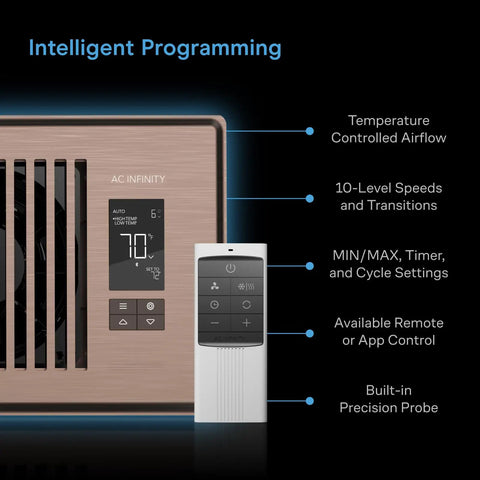 Bronze AIRTAP T4 Register Booster Fan For 4x12 Vents With Thermostat Control, remote and app, intelligent programming display