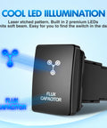 Flux Capacitor Push Button Switch 12V LED SPST With Wire Kit Replacement featuring cool LED glow for Toyota vehicles.