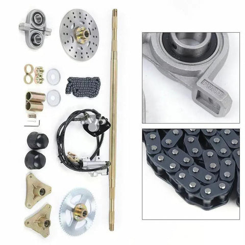 Rear Axle Kit With Live Hub Brake Assembly and Caliper Sprocket T8F Chain 58T for Mini Bike ATV or Go Kart Heavy Duty Iron Construction 160mm Disc 61in Brake Line