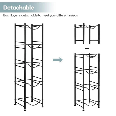 Five Gallon Water Jug Holder And Five Tier Heavy Duty Water Cooler Rack With Detachable Stand, black metal frame