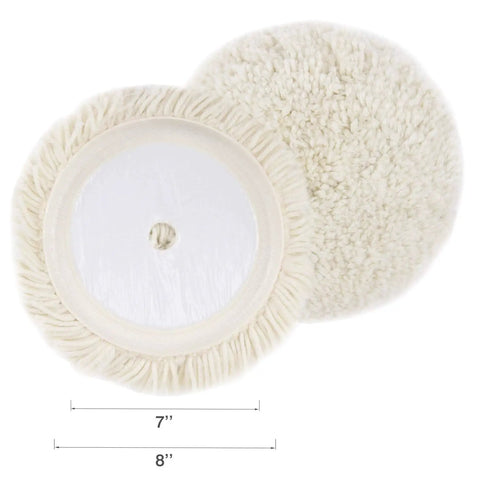 7 Inch Buffing And Polishing Pad Kit With 7 Pieces showing two wool pads with hook and loop backing for car detailing