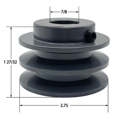 Double Groove V Belt Pulley 2.75 Inch OD With 7/8 Inch Bore Cast Iron, Heavy Duty AK Style, Fixed Bore V Belt Sheave Fits A, 3L, And 4L Belts, Balanced, Standard Keyseat, Classic V Belt Pulley with 2.75 OD and 7/8 bore dimensions