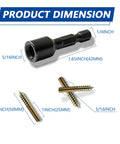 Straight Up Solid 20 Pack Of 5/16-18 X 2 Inch Gold Double Headed Hanger Bolts And Threaded Rod Screws With Driver Bit dimensions and sizes.