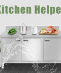 Commercial Grade Stainless Steel Prep Table With Deep Storage Cabinets Tough As Nails Construction For Restaurants Garages Cafes Or Outdoor Workshop Projects 180X80Cm with cucumbers and meat on the surface.