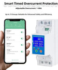 Heavy Duty 80 Amp Smart Circuit Breaker With RS485 Wifi Remote Switch and Built Tough Leakage Protection for No Sweat Energy Tracking on Home Solar Arrays, showing smartphone app for scheduling.