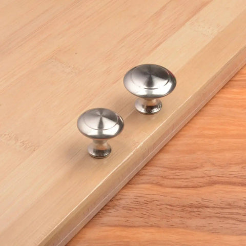 304 Stainless Steel Single Hole Cabinet Drawer Handles, Silver Dome Shaped, Kitchen and Closet Hardware, on Wooden Surface
