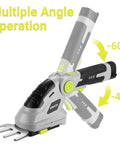 Lightweight Cordless Grass Shear That Handles Like A Charm And Cuts Thick Shrubs Like Butter While Working Hard As A Smooth Hedge Trimmer With A Flip Pivot Head Plus An 8V Power Pack And Cable For Zero Hassle Yard Chores with adjustable pivoting head.