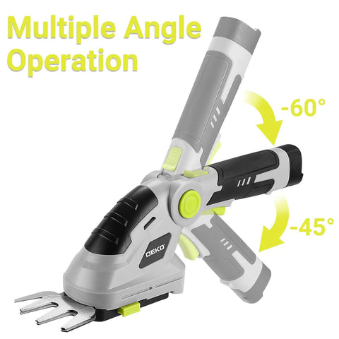 Lightweight Cordless Grass Shear That Handles Like A Charm And Cuts Thick Shrubs Like Butter While Working Hard As A Smooth Hedge Trimmer With A Flip Pivot Head Plus An 8V Power Pack And Cable For Zero Hassle Yard Chores with adjustable pivoting head.