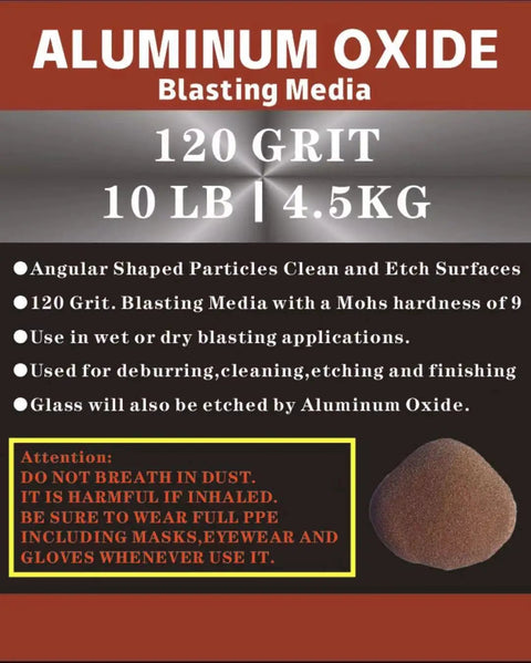 10 Lb Pro Grade Aluminum Oxide Sandblasting Media Heavy Duty 120 Grit For Cabinets And Blasting Guns with safety warning