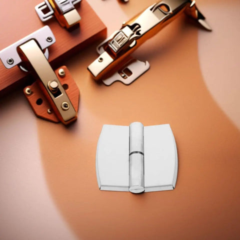 Self Closing Door Hinges Stainless Steel Spring Loaded Adjustable Tension Heavy Duty Hardware on wooden surface