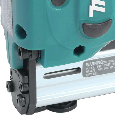 Close-up of an 18V LXT Crown Stapler with Easy Depth Control Knob, See Through Magazine Window, Lightweight Design