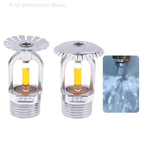 Rock Solid Concealed Fire Sprinkler Head Featuring Quick Response Pendent Style And Precisely Tuned 57 Degree Activation, two chrome heads with glass bulb visible.