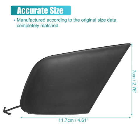 Side view of Pair Front Left And Right Bumper Tow Hook Covers For Lexus CT200h 2014 2015 2016 2017 Replacement Tow Eye Cap OE 5212776904 5212876904 Direct Fit OE Style Easy Install showing accurate size measurements and black finish.