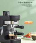 Killer Crema Game Changer Espresso Machine With Solid Six Bar Pressure For Thick Golden Shots And Straight Up Bold Flavor Perfect For Everyday Casual Brewing At Home, showing rich espresso in glass.