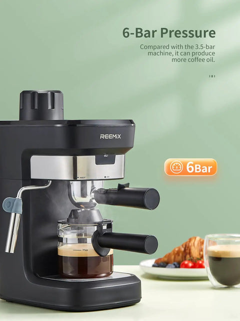 Killer Crema Game Changer Espresso Machine With Solid Six Bar Pressure For Thick Golden Shots And Straight Up Bold Flavor Perfect For Everyday Casual Brewing At Home, showing rich espresso in glass.